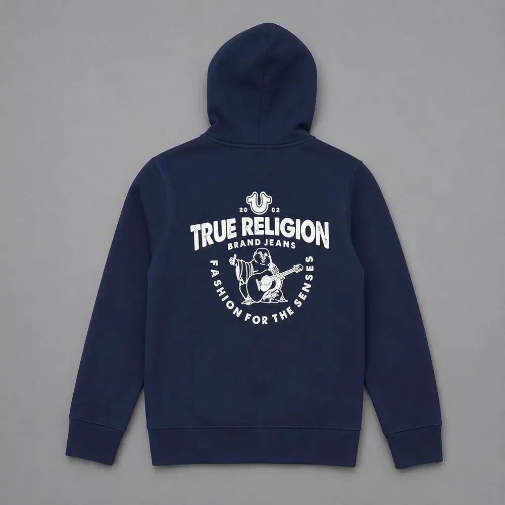 TRUE RELIGION Logo Core ZIP UP ACE BLUE Fleece Men's Hoodie Jacket Size L NWT
